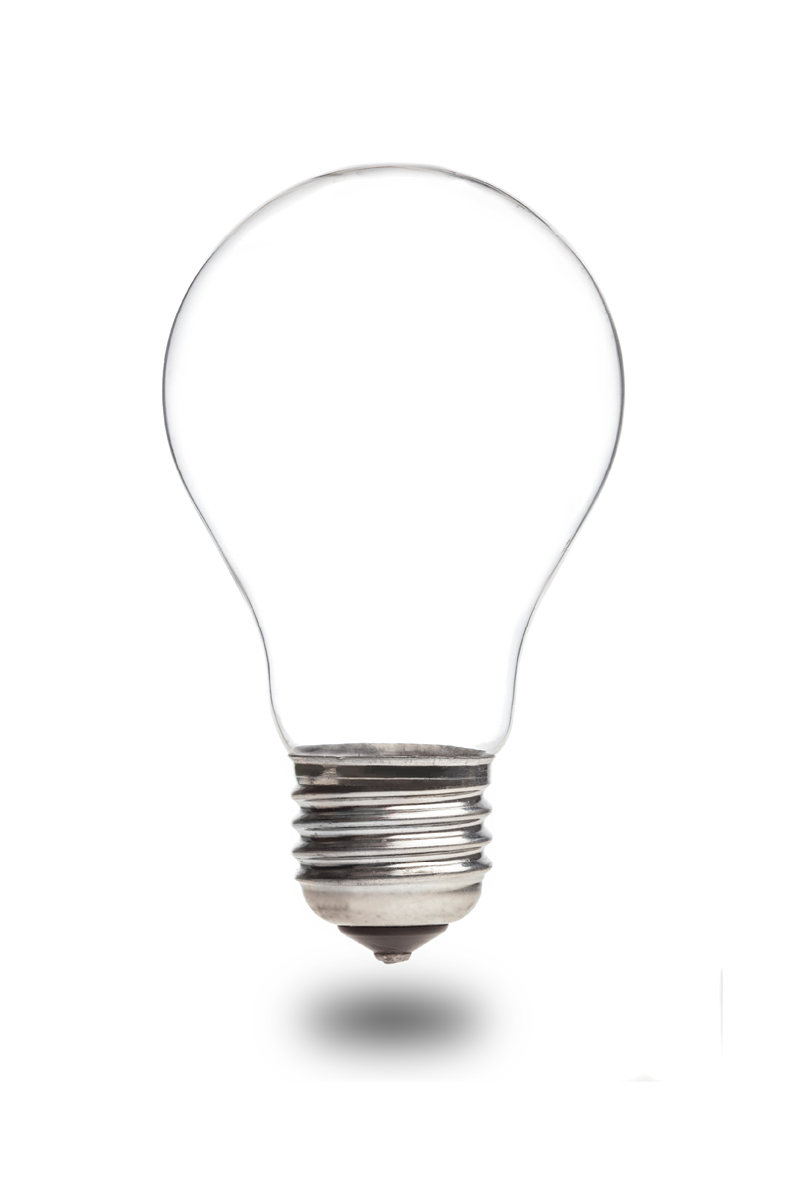 Glowing yellow light bulb on white