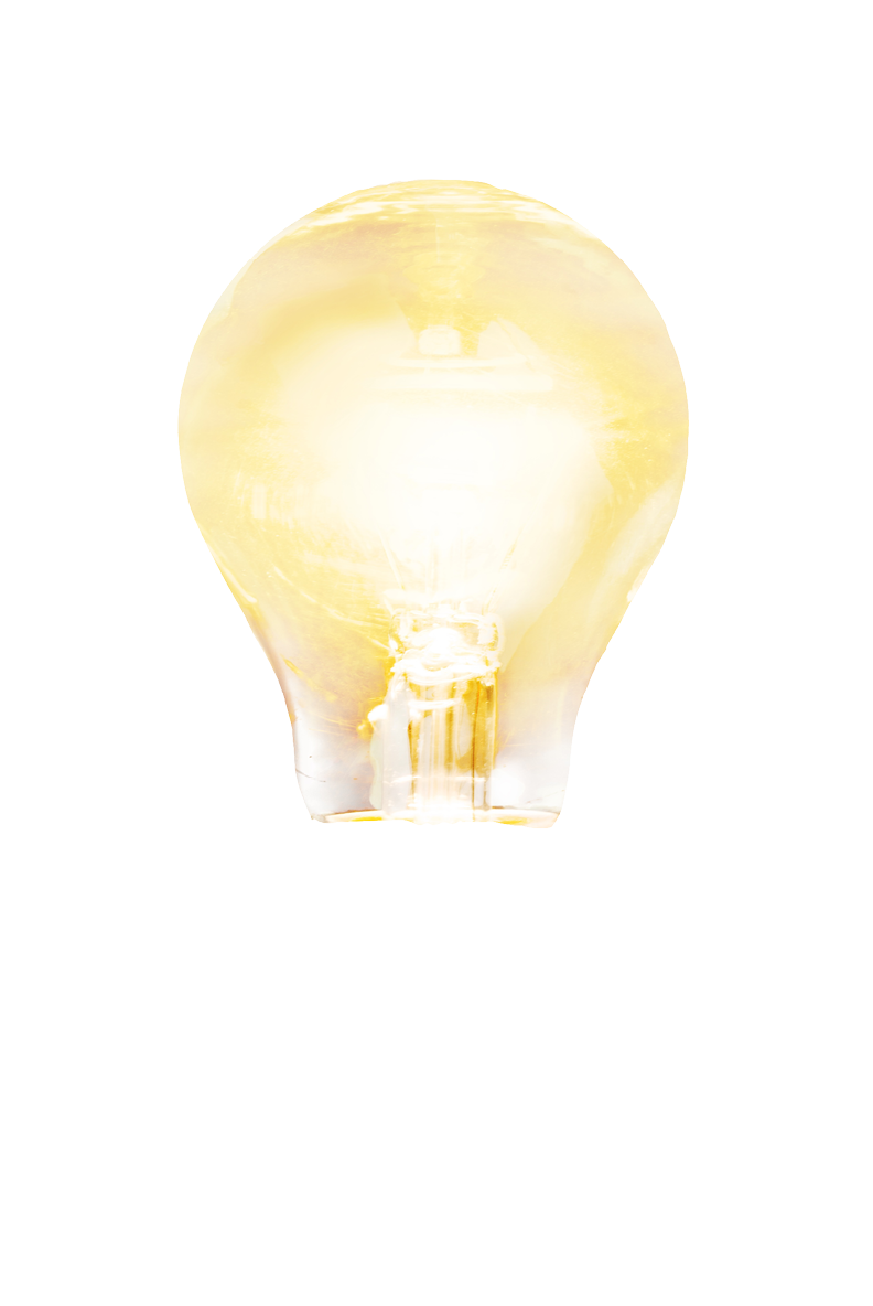 Glowing yellow light bulb on white